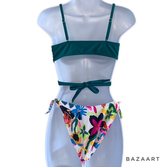 Xhilaration Teal Wrap Bikini Top & Xhilaration Multicolor Floral Bikini Bottom - Picture 6 of 10